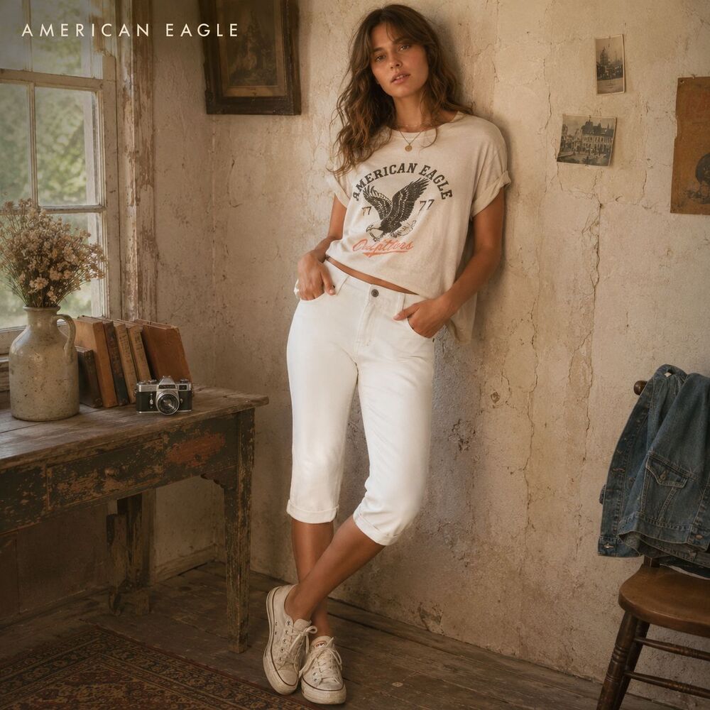 AMERICAN EAGLE Womens Jeans Capri High‎ Rise 10 Vintage White USA MADE 7446